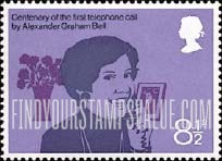 FindYourStampsValue: Great Britain (United Kingdom): Centenary of the First Telephone Call by Alexander Graham Bell - Woman making a Social Call