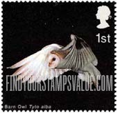 FindYourStampsValue: Great Britain (United Kingdom): Birds of Prey - Barn Owl in Flight
