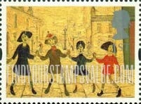 FindYourStampsValue: Great Britain (United Kingdom): Greetings in Art - 'Children Playing' by L.S. Lowry