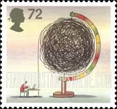 FindYourStampsValue: Great Britain (United Kingdom): World of Invention - Man at Computer with Cord in Large Ball