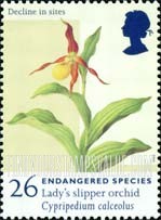 FindYourStampsValue: Great Britain (United Kingdom): Endangered Species - Lady's Slipper Orchid