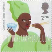 FindYourStampsValue: Great Britain (United Kingdom): Changing Tastes in Britain - Woman with Rice Bowl and Chopsticks