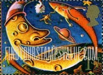 FindYourStampsValue: Great Britain (United Kingdom): Famous Smiles - Man in the Moon, Booklet Stamp