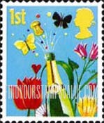 FindYourStampsValue: Great Britain (United Kingdom): Smilers - Flowers, Butterflies and Champagne Bottle, Self-Adhesive Stamp