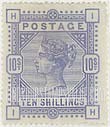 FindYourStampsValue: Great Britain (United Kingdom): Queen Victoria - Ten Shillings Cobalt