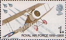 FindYourStampsValue: Great Britain (United Kingdom): 50th Anniversary of the Royal Air Force - Sopwith Camel and English Electric Lightning Fighters