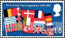 FindYourStampsValue: Great Britain (United Kingdom): 20th Anniversary of NATO - Flags of NATO Nations Forming one Flag