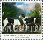FindYourStampsValue: Great Britain (United Kingdom): Dogs, Paintings by George Stubbs - Two Hounds in a Landscape