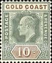 FindYourStampsValue: Gold Coast: King Edward VII - Ten Shillings