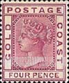 FindYourStampsValue: Gold Coast: Queen Victoria - Four Pence
