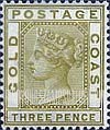 FindYourStampsValue: Gold Coast: Queen Victoria - Three Pence