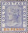 FindYourStampsValue: Gold Coast: Queen Victoria - Two Pence Half Penny