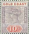 FindYourStampsValue: Gold Coast: Queen Victoria - Ten Shillings