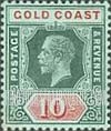 FindYourStampsValue: Gold Coast: King George V - Ten Shillings, Die I