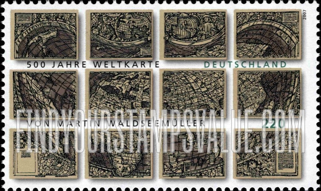 FindYourStampsValue: Publication of World Map of Martin Waldseemuller, 500th Anniversary
