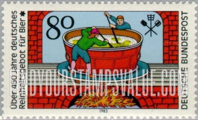 FindYourStampsValue: Beer Pureness Law, 450th Anniversary: Brewers, engraving, 1677