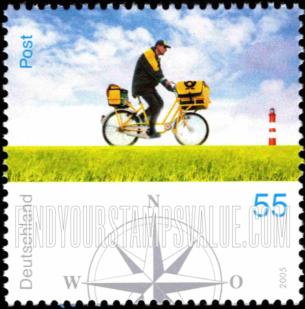 FindYourStampsValue: Postal Workers: Postman on bicycle