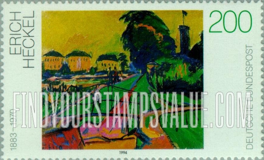 FindYourStampsValue: Paintings Type of 1993: Landscape, by Erich Heckel