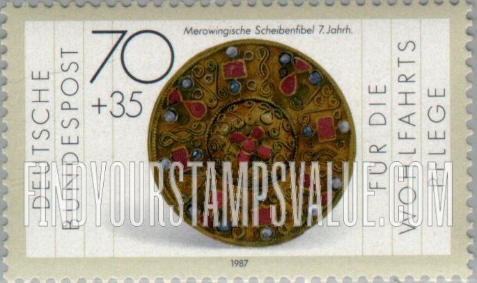 FindYourStampsValue: SEMI-POSTAL - Gold and Silver Artifacts: Merovingian disk fibula, 7th centennial