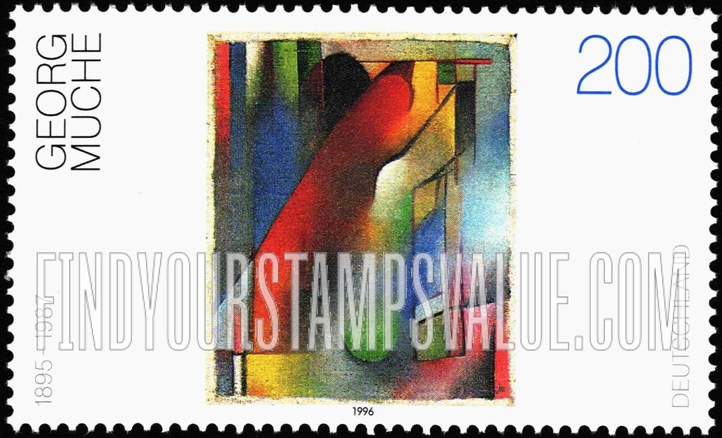 FindYourStampsValue: 20th Century German Paintings Type of 1993: Abstract For Wilhelm Runge, by Georg Muche (1895-1987)
