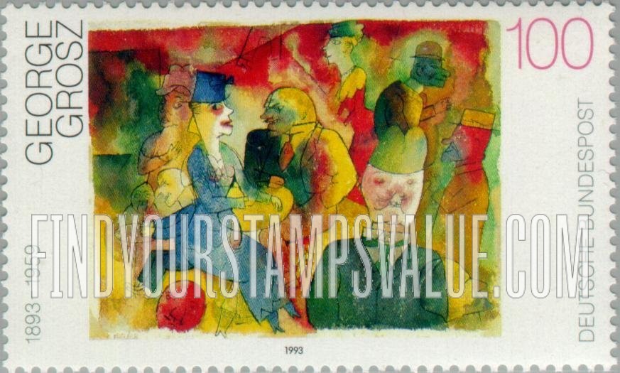 FindYourStampsValue: 20th Century German Paintings: Cafe, by George Grosz (1893-1959)