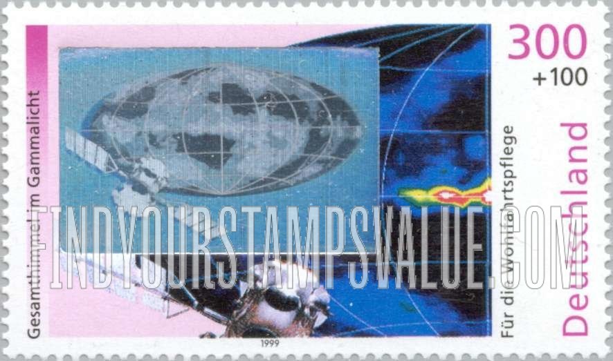 FindYourStampsValue: SEMI-POSTAL - The Cosmos: Gamma ray image of entire sky, satellite