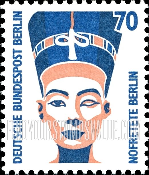 FindYourStampsValue: BERLIN - Historic Sites and Objects Type of Germany: Queen Nefertiti, bust, Egyptian Museum, Berlin
