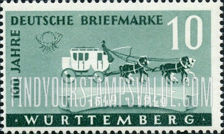 FindYourStampsValue: WURTTEMBERG - Stagecoach: Type of Baden, 1949