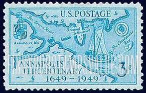 FindYourStampsValue: ANNAPOLIS TERCENTENARY - Stoddert's 1718 Map of Regions about Annapolis