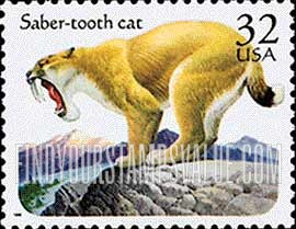 FindYourStampsValue: SABER-TOOTH CAT - Prehistoric Animals
