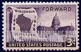 FindYourStampsValue: 100th ANNIVERSARY OF WISCONSIN STATEHOOD - Map on Scroll and State Capitol