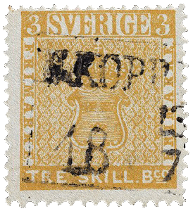 Schwedischer Tre-Skilling-Banco-Fehldruck, die 1855 seltene Marke