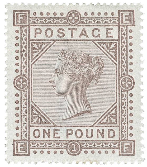 £1 Braun-lila Stempel auf gebläutem Papier, 1882