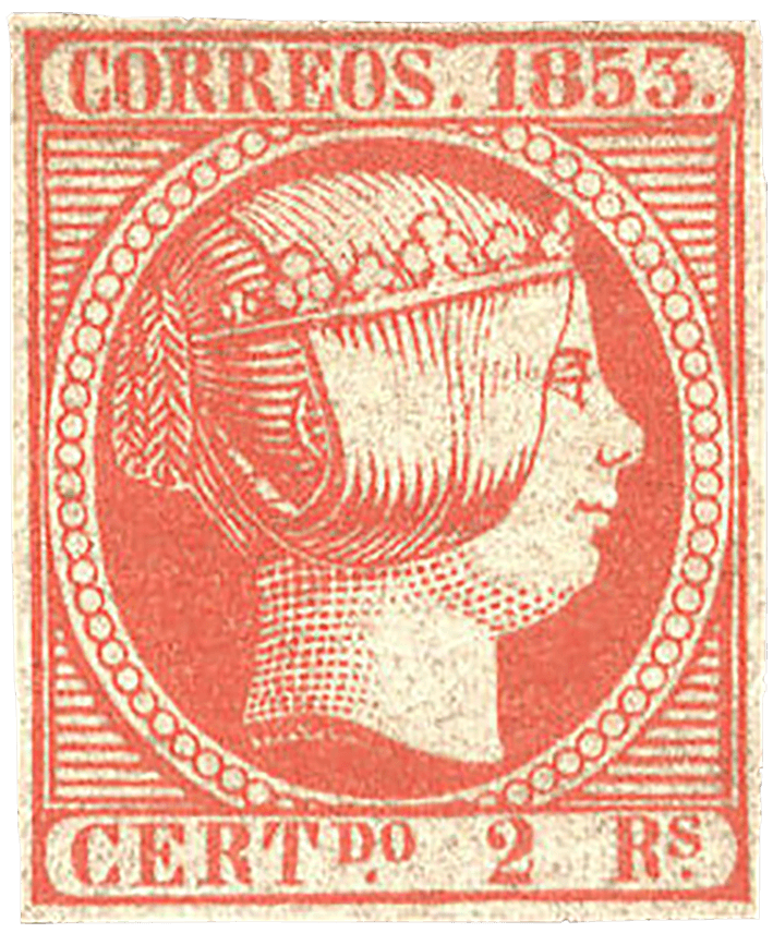 Die Königin Isabella II. 2r zinnoberrote Briefmarke, 1853