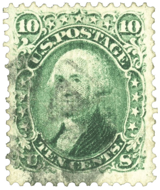 George Washington GrĂĽne Briefmarke Z-Grill 10c, 1867 - seltene US-Briefmarke