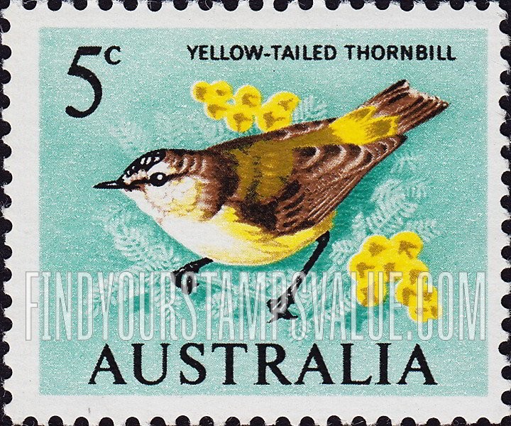 FindYourStampsValue: Yellow-tailed thornbill, horizontal: Types of 1963-65