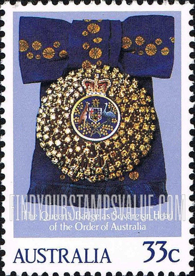 FindYourStampsValue: Queen Elizabeth II, 59th Birthday: Queen’s Badge, Order of Australia