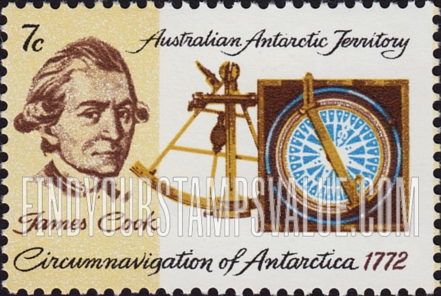 FindYourStampsValue: AUSTRALIAN ANTARCTIC TERRITORY: Captain Cook, Sextant Azimuth Compass