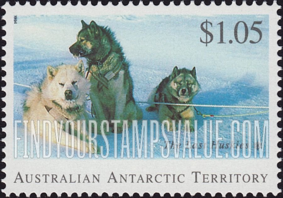 FindYourStampsValue: AUSTRALIAN ANTARCTIC TERRITORY - The Last Huskies: Three dogs