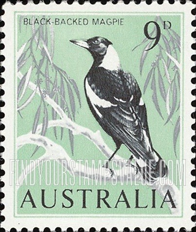 FindYourStampsValue: Black-backed Magpie and Eucalyptus