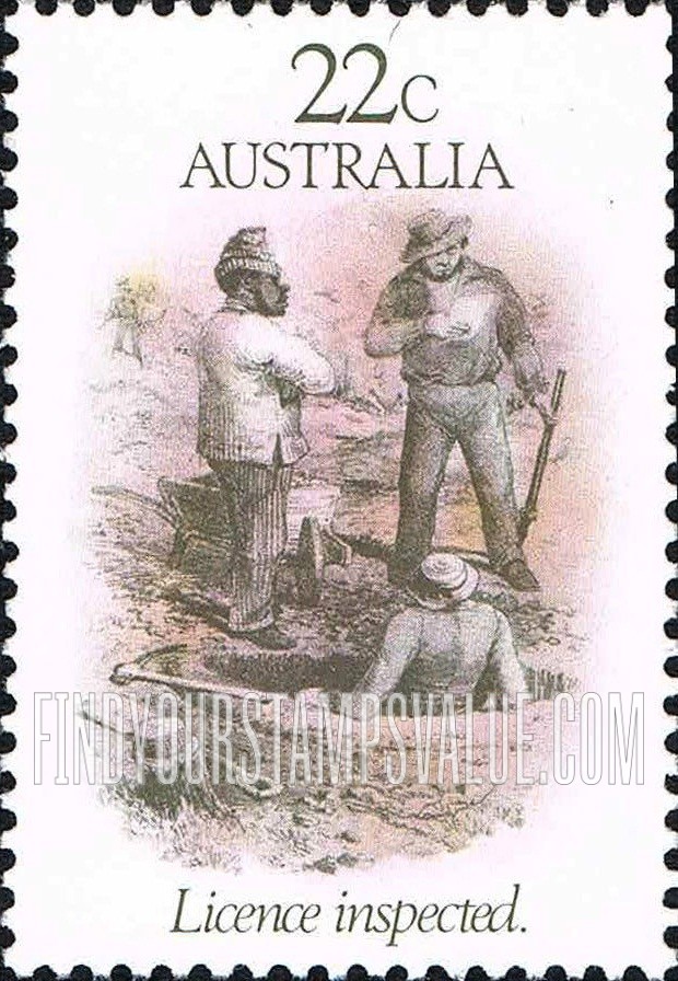 FindYourStampsValue: Gold Rush Era: License Inspected, Forrest Creek, by S.T. Gill