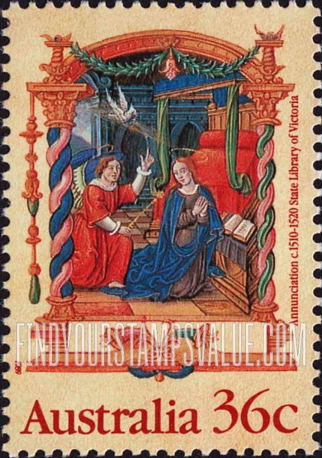 FindYourStampsValue: Christmas: Annunciation, from the Nicholai Joseph Foucault Book of Hours, c. 1510-20