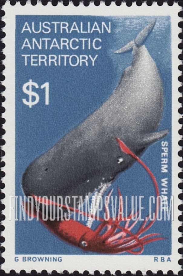 FindYourStampsValue: AUSTRALIAN ANTARCTIC TERRITORY: Sperm whale attacking giant squid