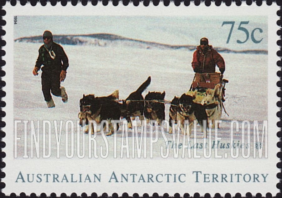 FindYourStampsValue: AUSTRALIAN ANTARCTIC TERRITORY - The Last Huskies: Sled team