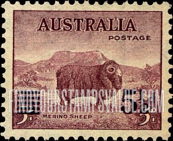 FindYourStampsValue: Merino Sheep: Surcharged in Purple
