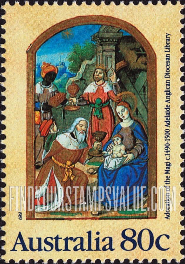 FindYourStampsValue: Christmas: Adoration of the Magi, from Parisian Book of Hours, c. 1490-1500