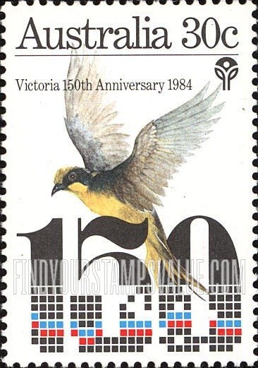 FindYourStampsValue: Settlement of Victoria Sesquicentenary: Helmeted honeyeater