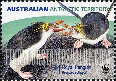 FindYourStampsValue: AUSTRALIAN ANTARCTIC TERRITORY - Worldwide Fund For Nature (WWF): Two contesting territory (denomination at bottom), horizontal