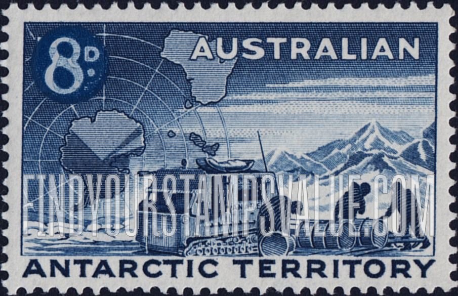FindYourStampsValue: AUSTRALIAN ANTARCTIC TERRITORY: Loading weasel (snow truck)