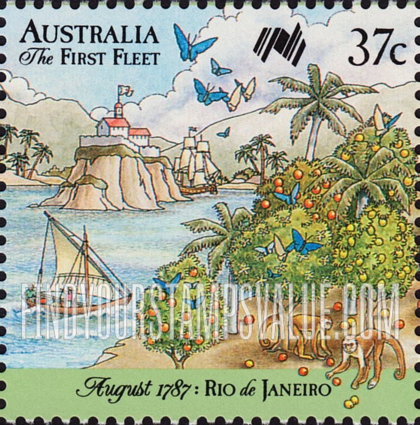 FindYourStampsValue: First Fleet arrives at Rio de Janeiro, August 1787: Citrus grove